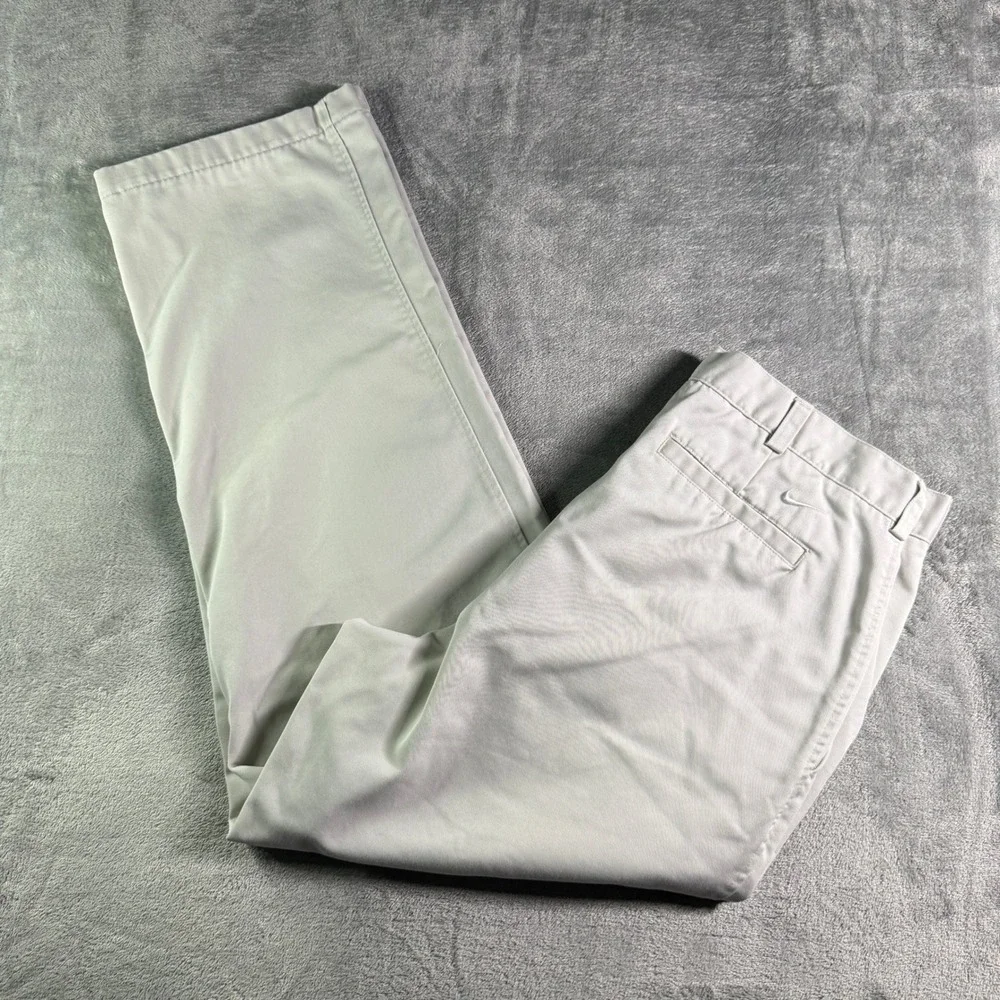 Nike Y2K Golf Flat Front Cotton Twill Chino Pants Mens 34x32 Stone Khaki - Picture 1 of 12